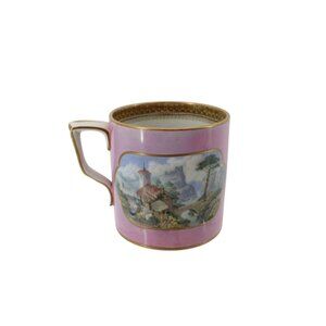 Staffordshire Pratt Ware Mug Pink Village Life Antique Vintage Cabinet Cup 93711